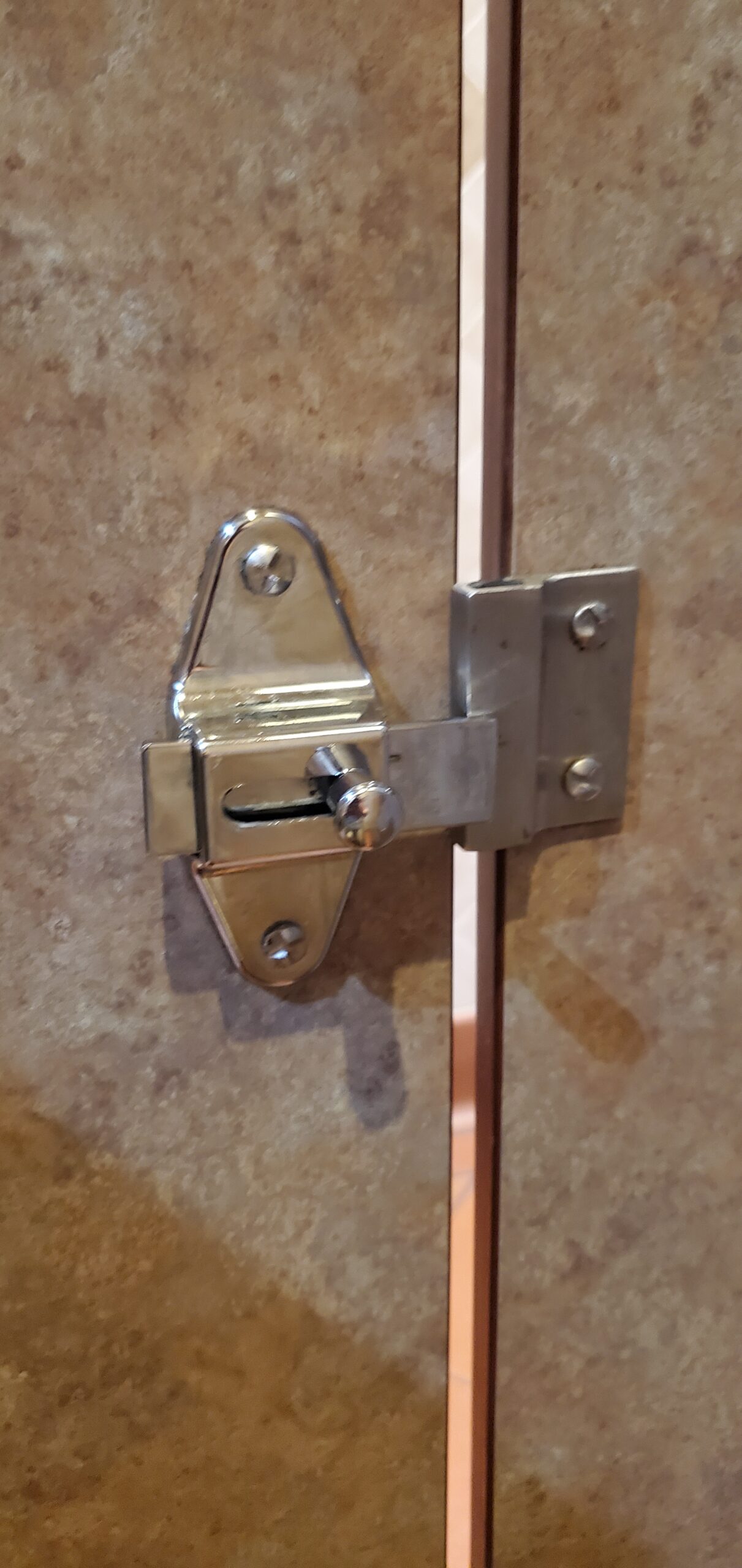 Flat Slide Bolt Latch - Olive Garden in El Segundo close up