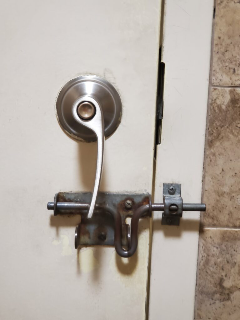 Curved Barrel Bolt Restroom Lock and Hanging Handle